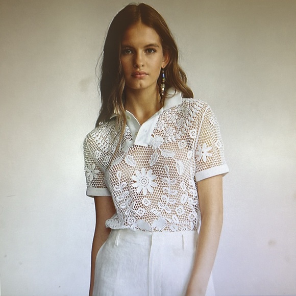 Polo Ralph Lauren Lace Polo Shirt in White - Picture 12 of 14